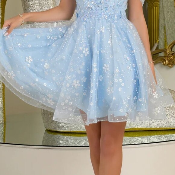 New Off Shoulder Mini Mesh Baby Doll Dress w/ Butterfly Appqliue & Sequins GS368 - Picture 6 of 9